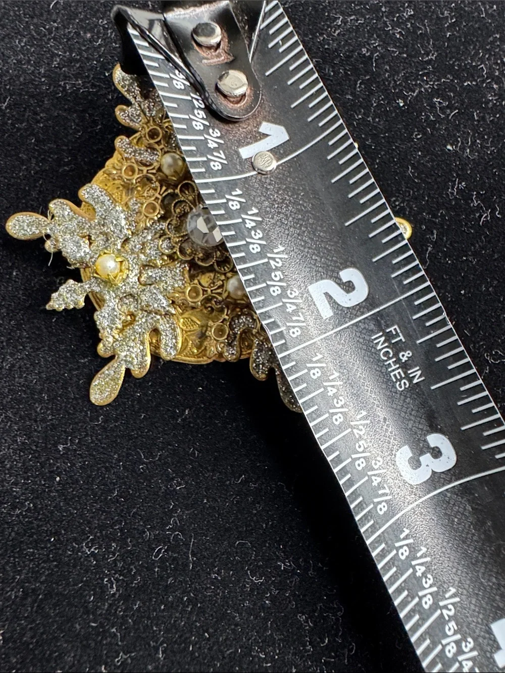 Gold Tone Floral Statement Brooch Pearl Rhinestone Crystal Ornate Pin